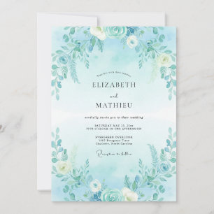 Convite Casamento com Folhas Cerúleas ao Luar