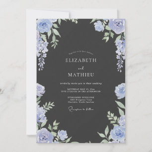 Convite Casamento com Folhas Charcoal Periwinkle