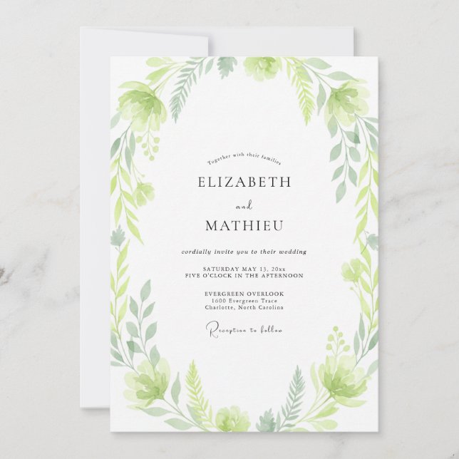 Convite Casamento com Folhas Chartreuse (Frente)
