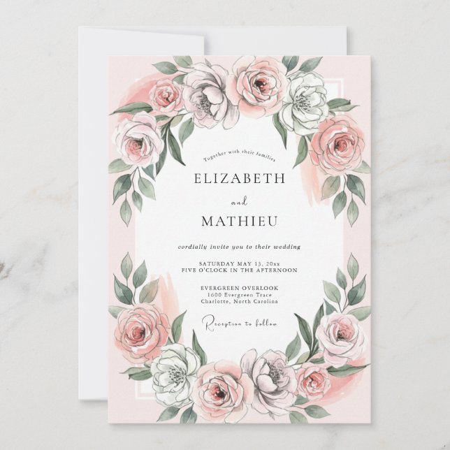 Convite Casamento com Folhas Cinzas Malva (Frente)
