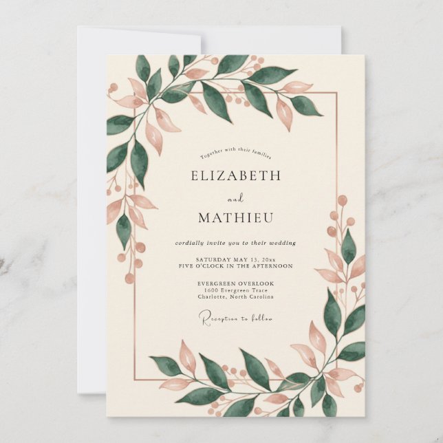 Convite Casamento com Folhas da Floresta Roxa (Frente)
