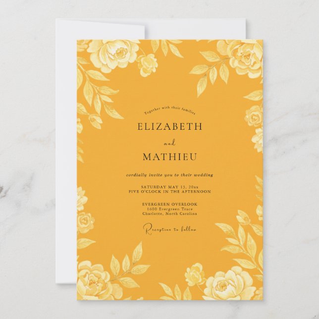 Convite Casamento com Folhas de Açafrão (Frente)