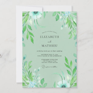 Convite Casamento com Folhas de Água e Hortelã