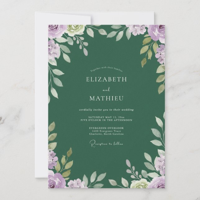 Convite Casamento com Folhas de Ámbar Esmeralda (Frente)