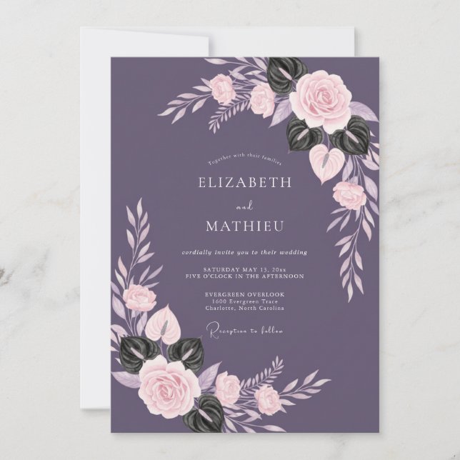 Convite Casamento com Folhas de Ámbar Profundo (Frente)