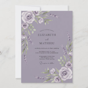Convite Casamento com Folhas de Âmbar Roxo Desbotado