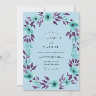 Convite Casamento com Folhas de Ameixa Azul