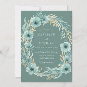 Convite Casamento com Folhas de Anêmona Azul