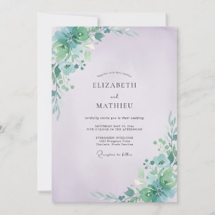 Convite Casamento com Folhas de Aquamarinha e Periwinkle