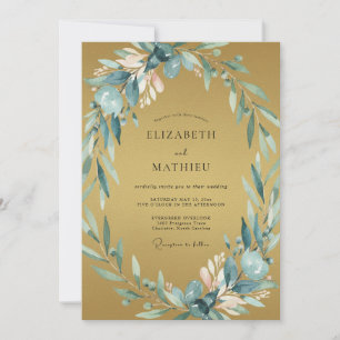 Convite Casamento com Folhas de Ardósia Ocre