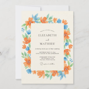 Convite Casamento com Folhas de Azul Tangerina