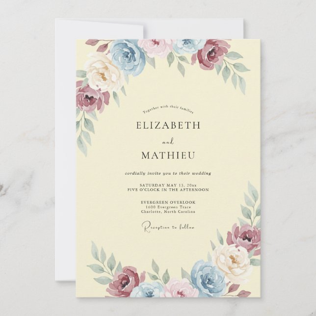 Convite Casamento com Folhas de Borgonha Malva (Frente)