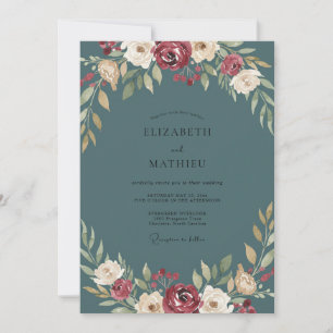 Convite Casamento com Folhas de Borgonha Pizarra