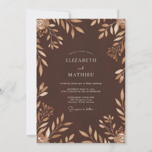 Convite Casamento com Folhas de Bronze em Chocolate