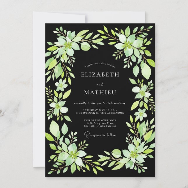 Convite Casamento com Folhas de Cartuxa Preta (Frente)