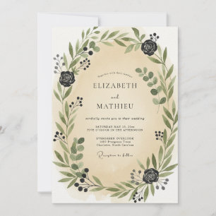 Convite Casamento com Folhas de Carvão Champanhe