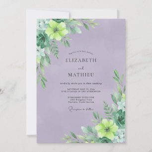 Convite Casamento com Folhas de Chartreuse Roxo