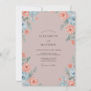 Convite Casamento com Folhas de Cinza Coral
