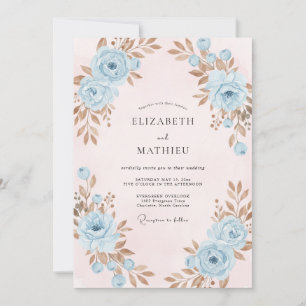 Convite Casamento com Folhas de Cobre Azul Pó
