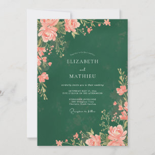 Convite Casamento com Folhas de Coral Esmeralda