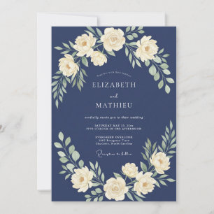 Convite Casamento com Folhas de Creme à Meia-Noite