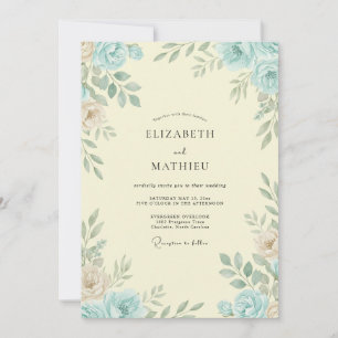 Convite Casamento com Folhas de Creme de Marfim Azure