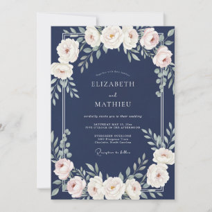 Convite Casamento com Folhas de Creme Safira