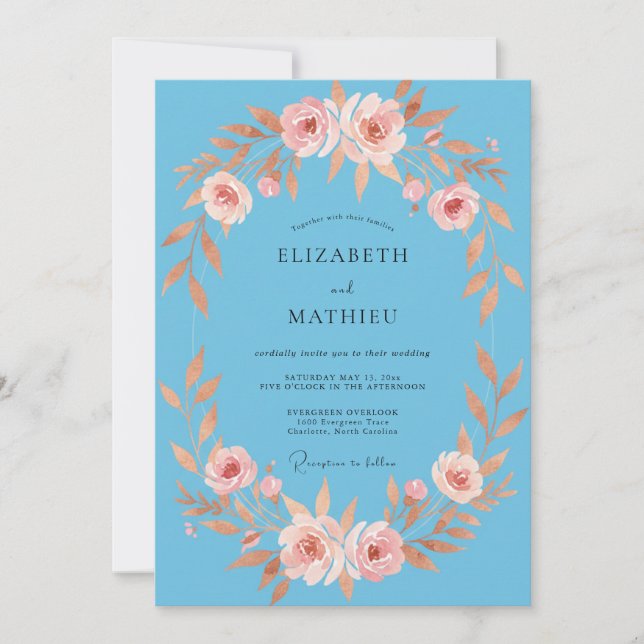 Convite Casamento com Folhas de Damasco Flor de Milho (Frente)