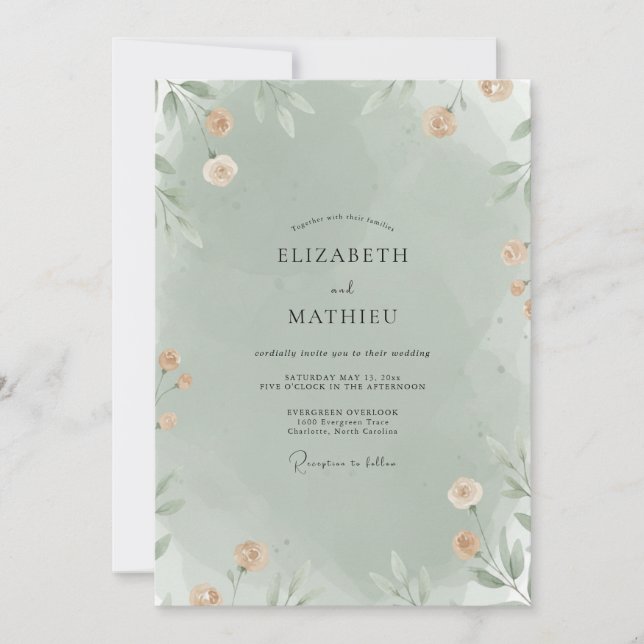 Convite Casamento com Folhas de Damasco Sage (Frente)