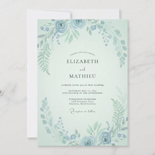 Convite Casamento com Folhas de Hortelã Aquática (Frente)