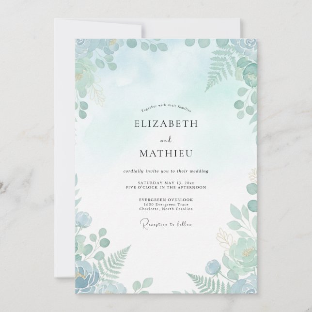 Convite Casamento com Folhas de Hortelã Aquática no Jardim (Frente)