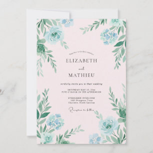 Convite Casamento com Folhas de Hortelã Aquática Pintadas
