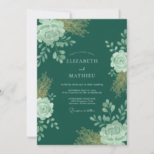Convite Casamento com Folhas de Hortelã Azul