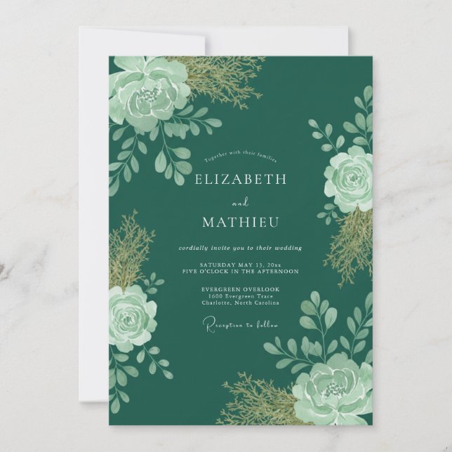 Convite Casamento com Folhas de Hortelã Azul (Frente)