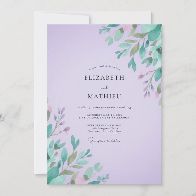 Convite Casamento com Folhas de Hortelã e Âmbar (Frente)