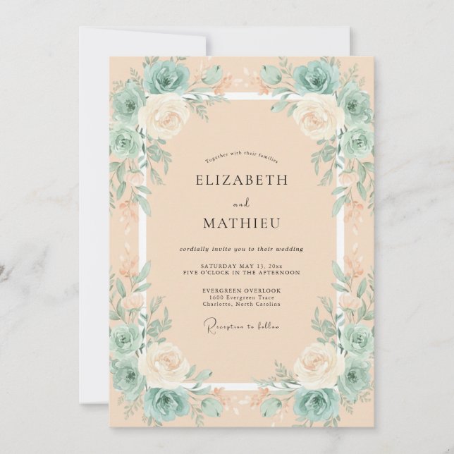 Convite Casamento com Folhas de Hortelã e Champanhe (Frente)