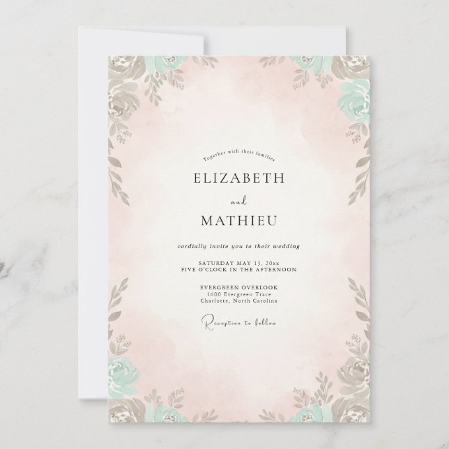 Convite Casamento com Folhas de Hortelã e Champanhe Quente (Frente)