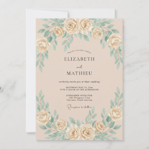 Convite Casamento com Folhas de Hortelã e Champanhe Suave