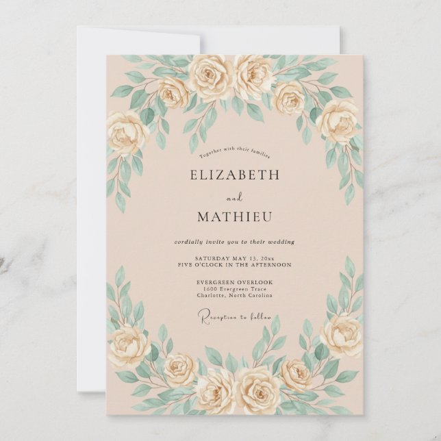 Convite Casamento com Folhas de Hortelã e Champanhe Suave (Frente)