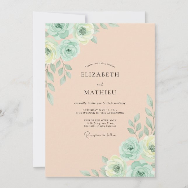 Convite Casamento com Folhas de Hortelã e Damasco (Frente)