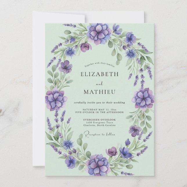 Convite Casamento com Folhas de Hortelã e Lavanda (Frente)