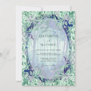Convite Casamento com Folhas de Hortelã e Periwinkle