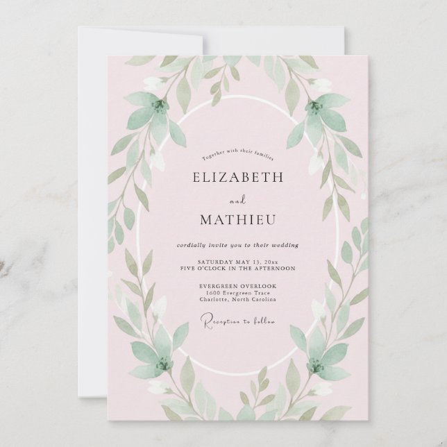 Convite Casamento com Folhas de Hortelã e Rubor (Frente)