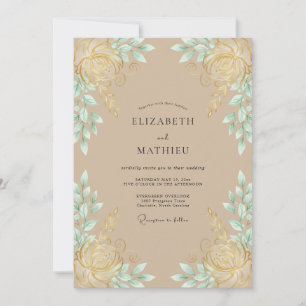 Convite Casamento com Folhas de Hortelã em Aquarela e Cham