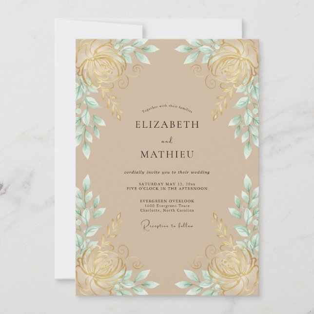 Convite Casamento com Folhas de Hortelã em Aquarela e Cham (Frente)