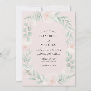 Convite Casamento com Folhas de Hortelã Rosa Rubor