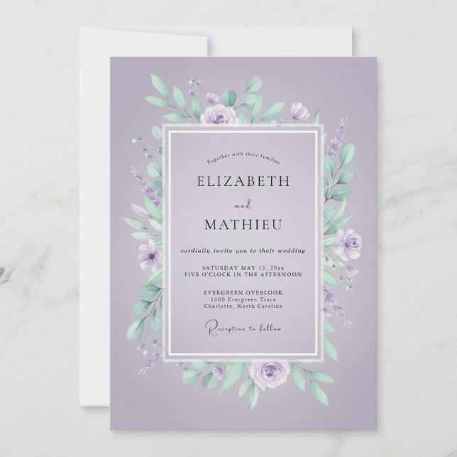 Convite Casamento com Folhas de Hortelã Violeta (Frente)