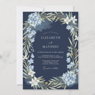 Convite Casamento com Folhas de Hortênsia à Meia-Noite