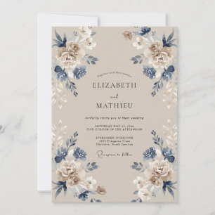 Convite Casamento com Folhas de Índigo Bege