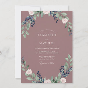 Convite Casamento com Folhas de Índigo Malva